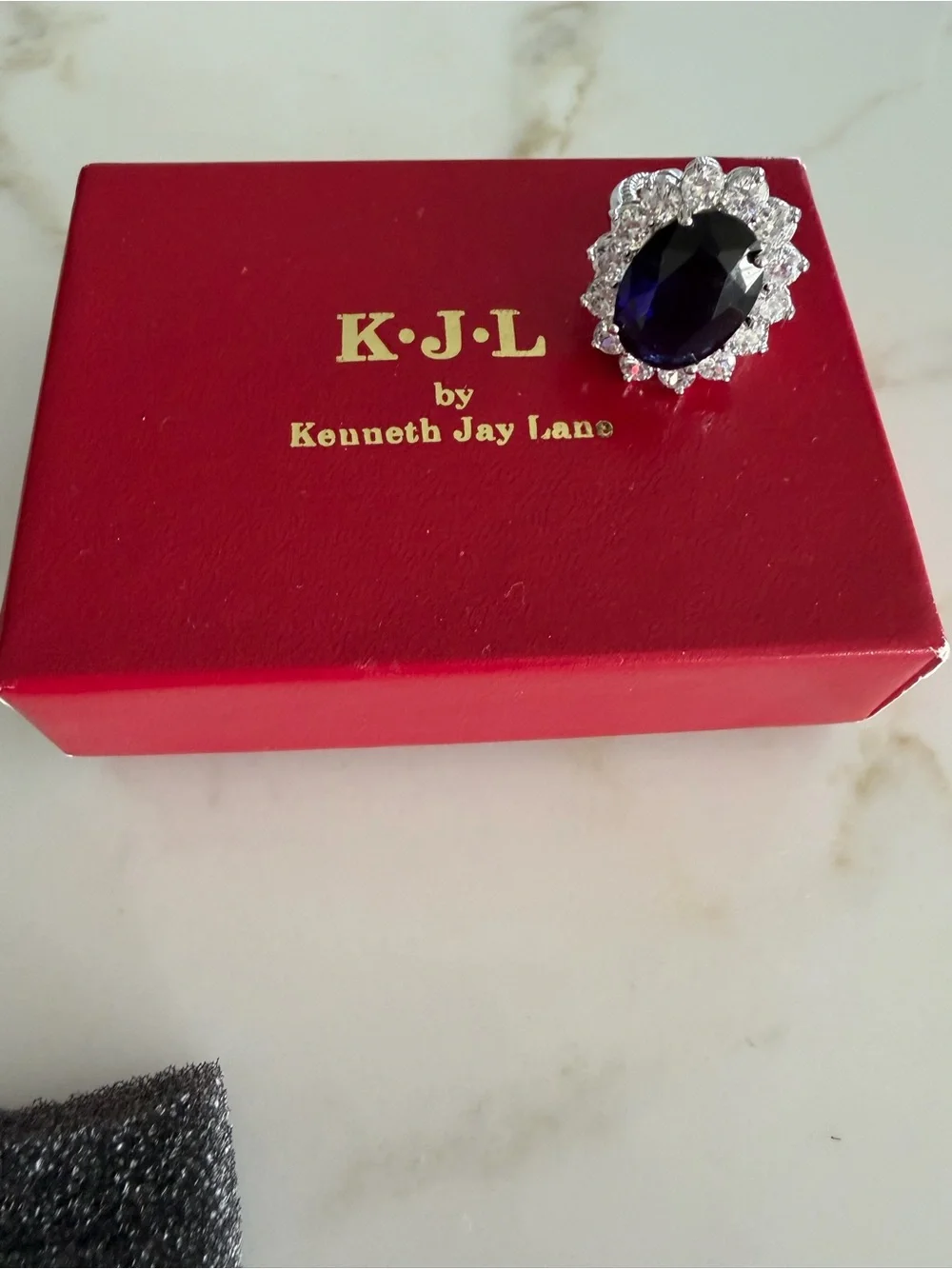 Kenneth Jay Lane Oval Synthetic Sapphire-Blue Crystal Halo Ring